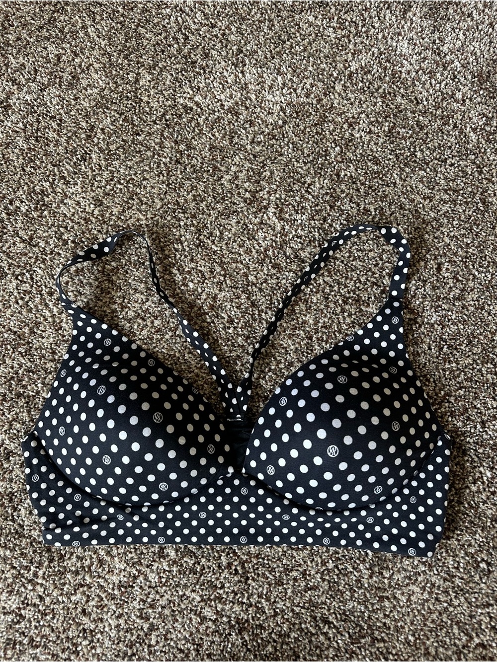 Victoria's Secret black & white polka dot lightly lined plunge bra